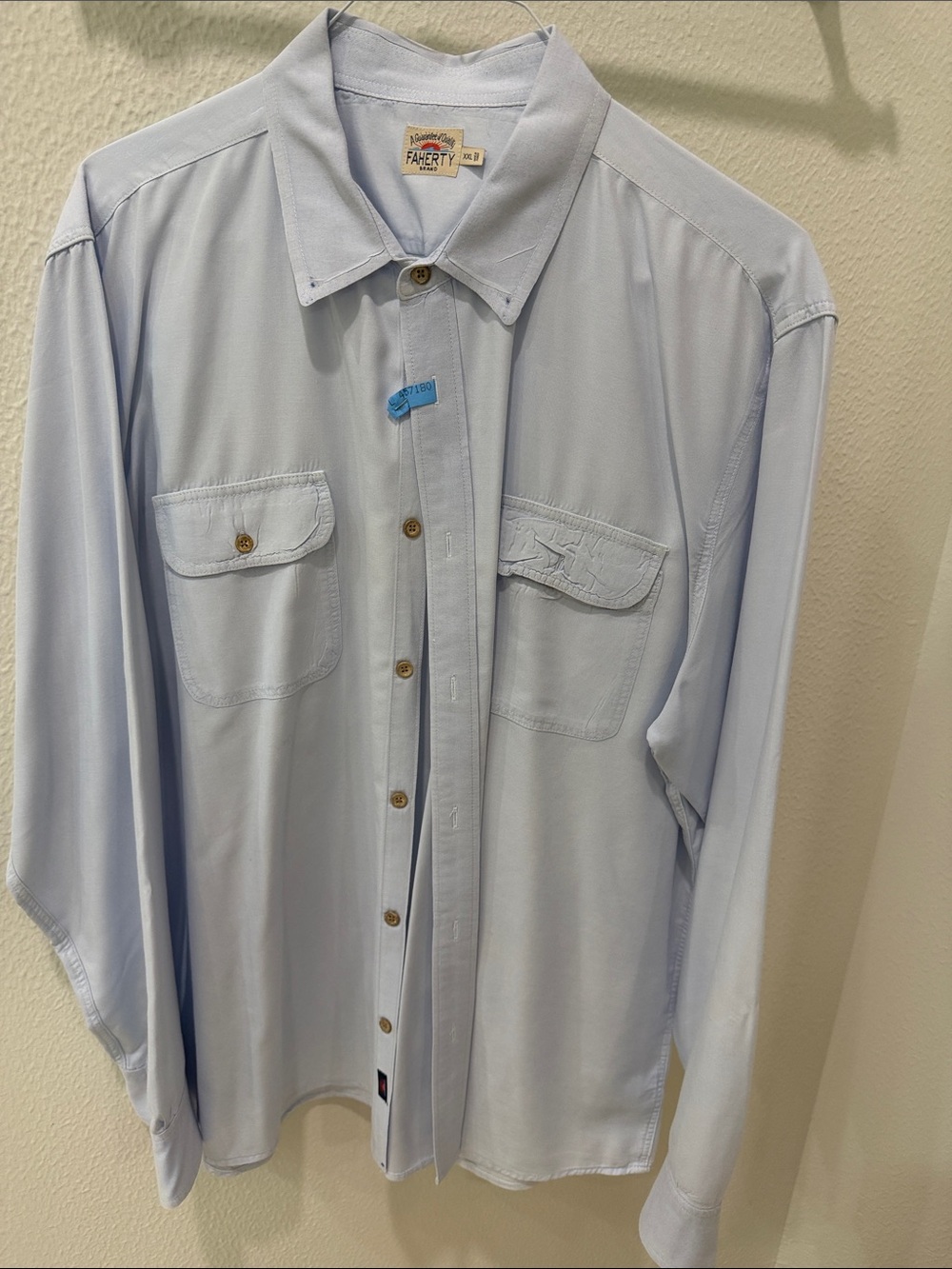Faherty Pale Blue Long-Sleeve Button Shirt XXL